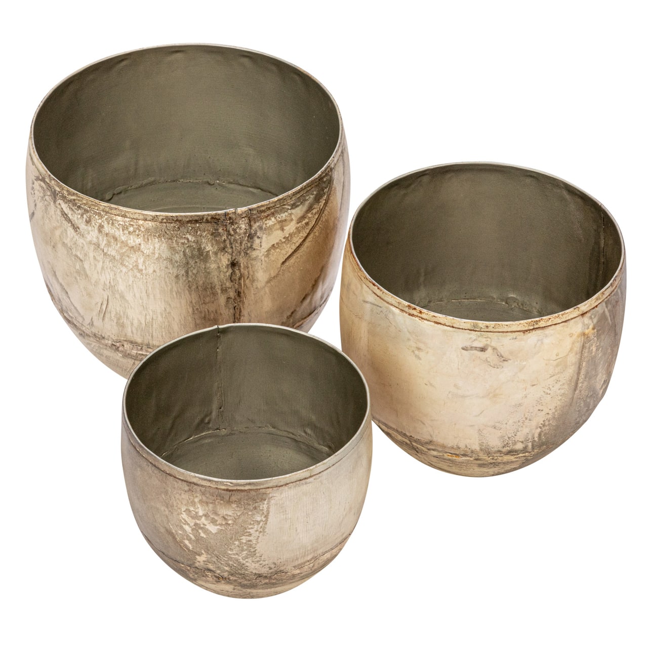 Hello Honey® Distressed Pewter Finish Round Metal Planters Set